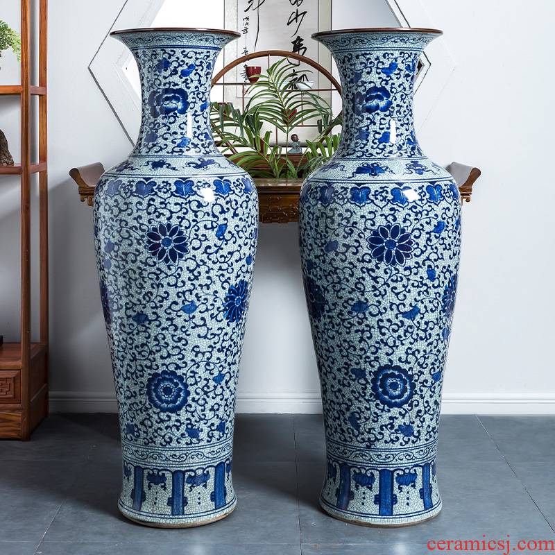 Large antique hand - made of blue and white porcelain vase furnishing articles Chinese jingdezhen ceramics to heavy Large sitting room ground decoration