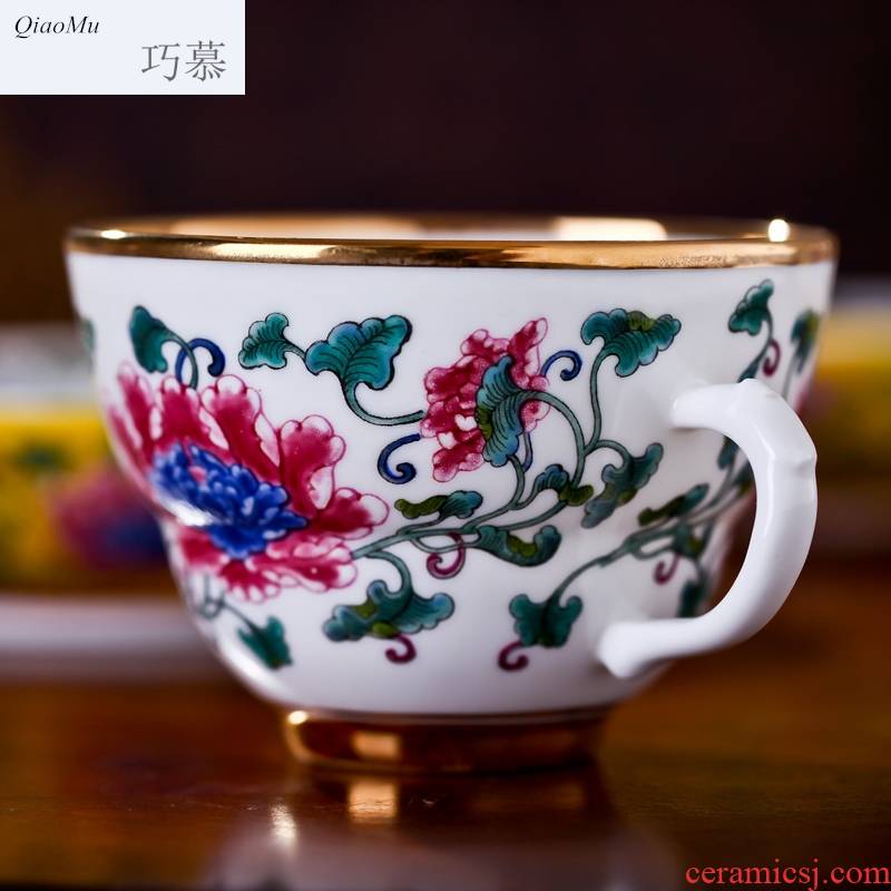 Qiao mu powder enamel paint cup tea sample tea cup jingdezhen ceramic checking porcelain British red European coffee cups