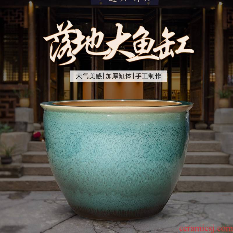 Jingdezhen ceramic big fish tank water lily tortoise cylinder engraving large sitting room extra large earthenware tank goldfish bowl