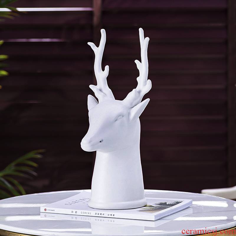 Creative arts ceramic white deer head furnishing articles sitting room ins I and contracted wind American table home decoration