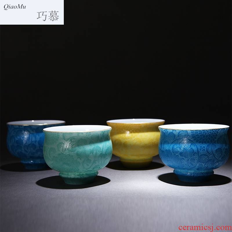 Qiao mu jingdezhen grilled pastel flowers pure manual cup expressions using the sample tea cup single glaze craft master kung fu tea cups