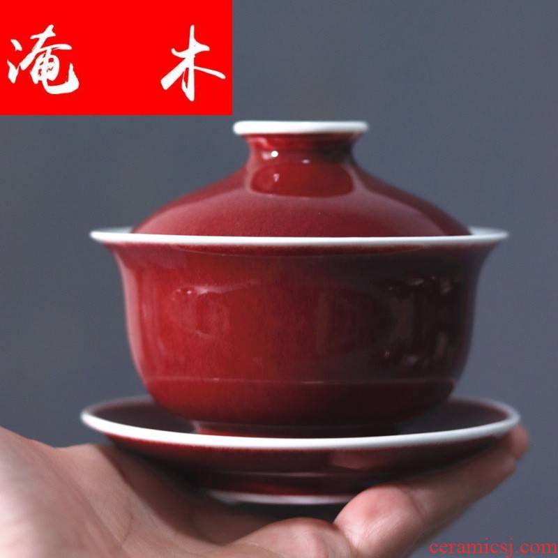 Flooded wooden household jingdezhen high temperature color glaze, the red water chestnuts tureen three bowl of yongle red glaze ji black tea