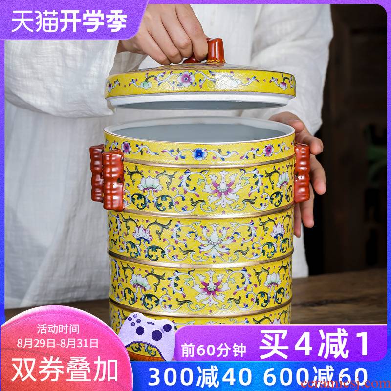 Jingdezhen ceramic tea pot 2 jins colored enamel puer tea cake restoring ancient ways with cover seal tank storage tank