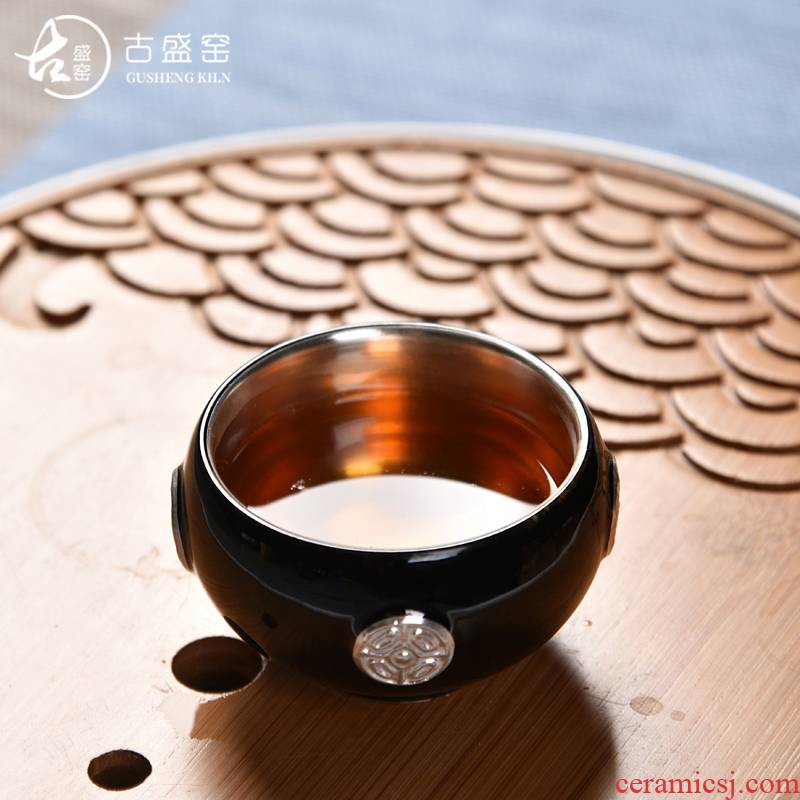 The ancient new gift boxes ore mo yu sheng up glaze ceramic tasted silver gilding agate glaze large sample tea cup personal single CPU