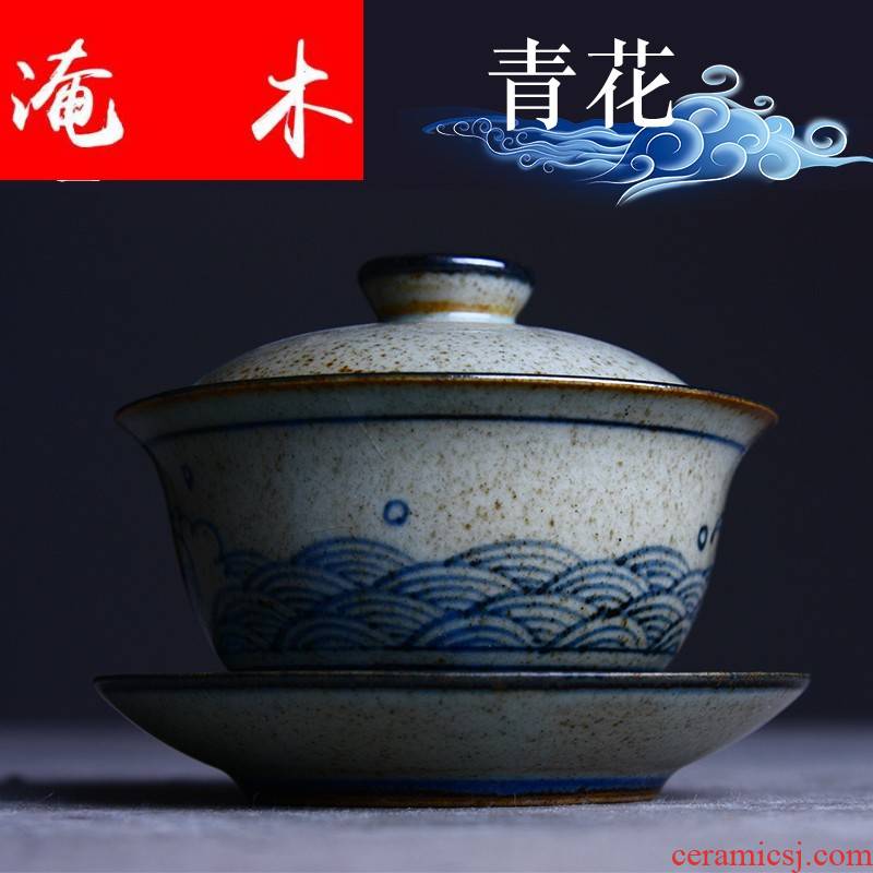 Submerged wood tea garden ceramics jingdezhen blue and white tureen large antique only three bowl tea bowl of kung fu tea set