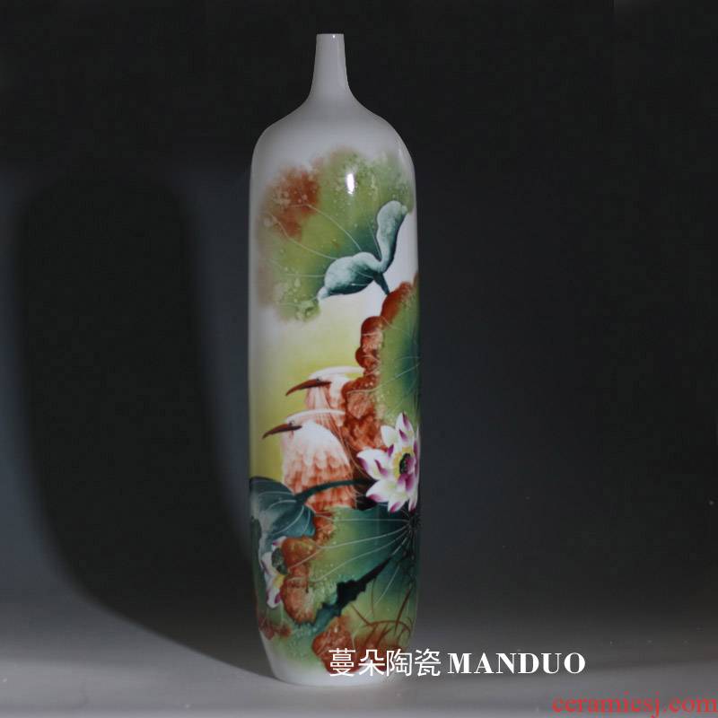 Jingdezhen hand - made decorative vase modern hand - made color lotus lotus art porcelain decorative vase vase