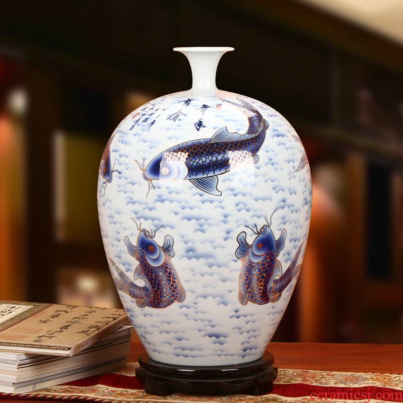 Hand the see colour blue and white porcelain of jingdezhen chinaware lotus vase high - grade decorative gift furnishing articles more years horn