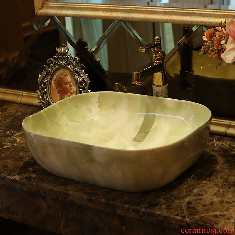 Jingdezhen ceramic table square toilet lavatory basin to the art imitation marbled faucet hot and cold
