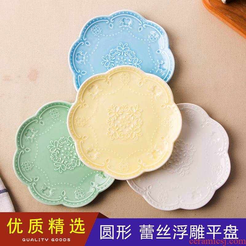 Pure white porcelain plate round steak fruit tray ipads plate microwave oven dish plate suit creative dumpling dinner plate