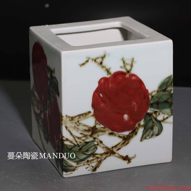 Jingdezhen set is square and fashion culture writing brush washer to send led boss luxurious porcelain porcelain brush pot