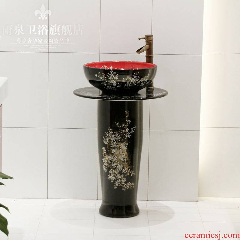 Jingdezhen art lavatory basin sink the lavatory basin the post column floor type exchanger with the ceramics basin conjoined