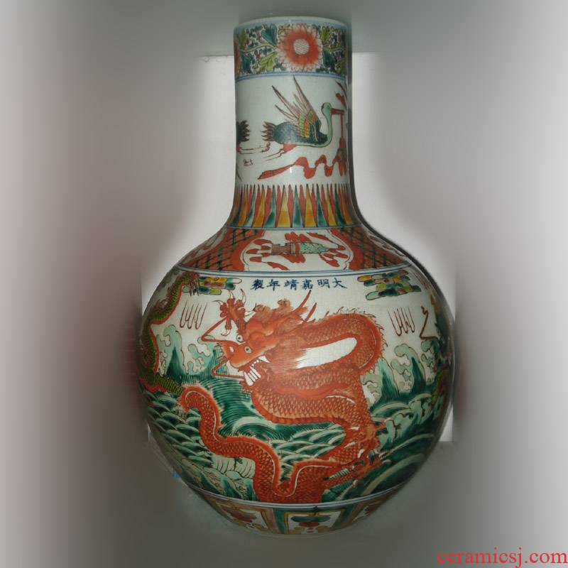 Jingdezhen hand - made imitation wanli ancient dragon grain celestial vase color art dragon vase on the celestial sphere
