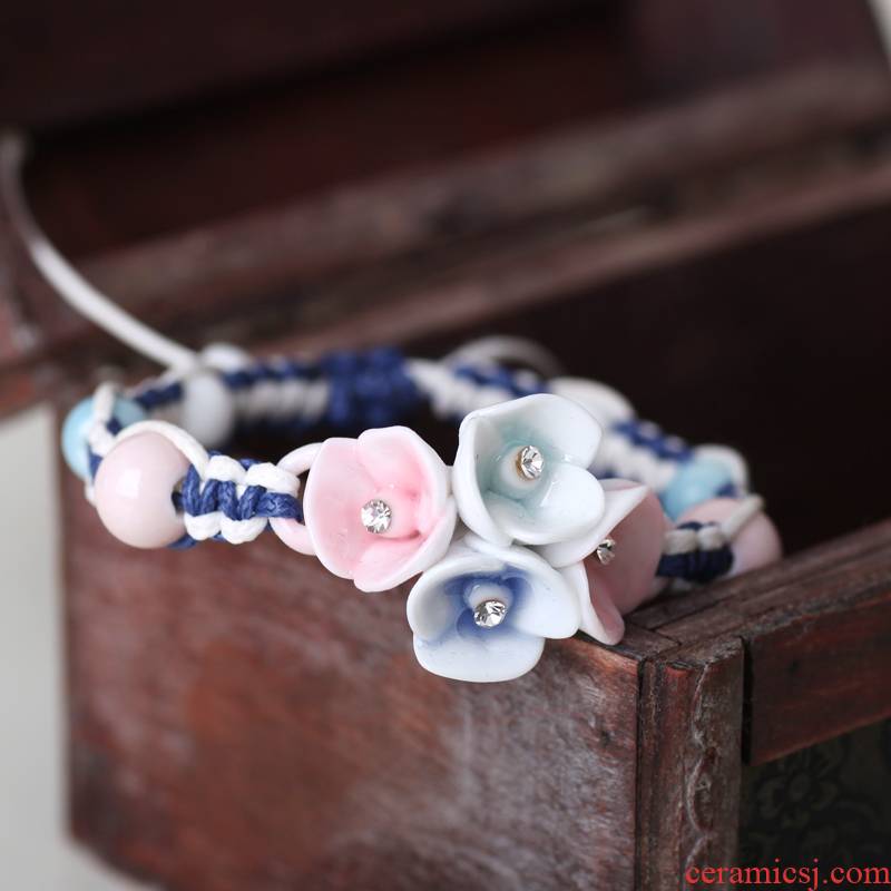 QingGe the original jingdezhen folk bracelet female fashion ceramic diamond - encrusted bracelet hand street source of flowers