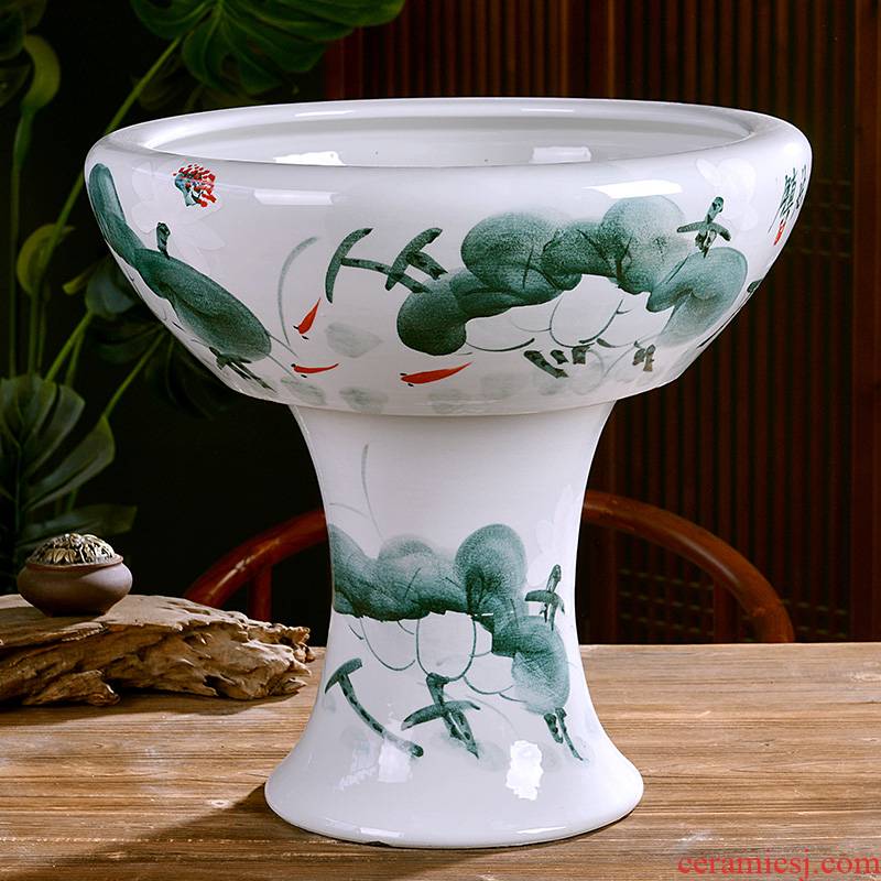 Jingdezhen ceramics ground vertical column type goldfish bowl large water lily always LianHe flowerpot carp cylinder furnishing articles in the living room