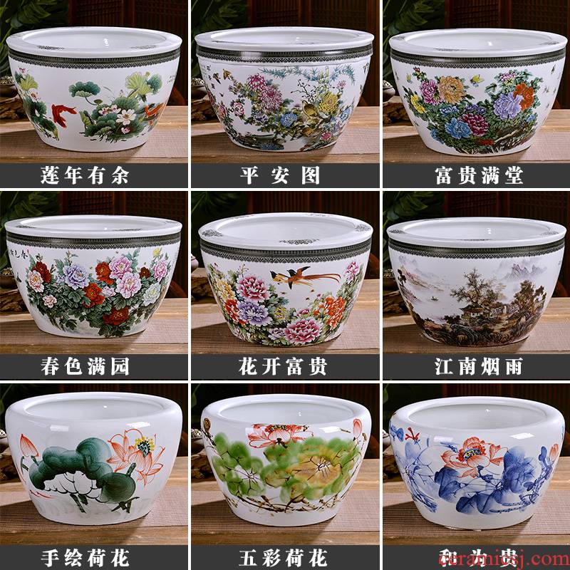 Jingdezhen ceramics large turtle cylinder water lily bowl lotus goldfish bowl bowl lotus cylinder tank sitting room furnishing articles