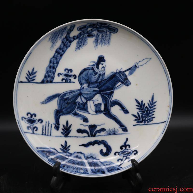 Jingdezhen blue and white war characters of the reign of emperor kangxi antique porcelain dish hand - made furniture of Chinese style furnishing articles antique collection
