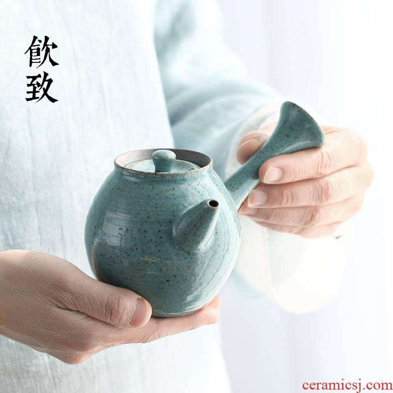 Coarse pottery teapot Japanese side to put the pot of ceramic teapot checking retro mini single pot small kung fu tea set