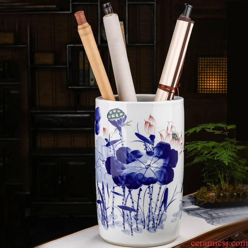 Put rice paper painting and calligraphy calligraphy and painting to receive tube scroll cylinder hand - made jingdezhen blue and white porcelain ceramic vases, furnishing articles of Chinese style
