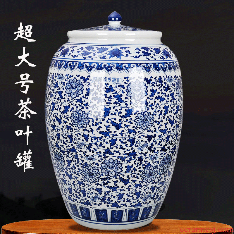 Blue and white porcelain tea pot large household tea cake tea extra large bucket of home decoration of large furnishing articles tea urn