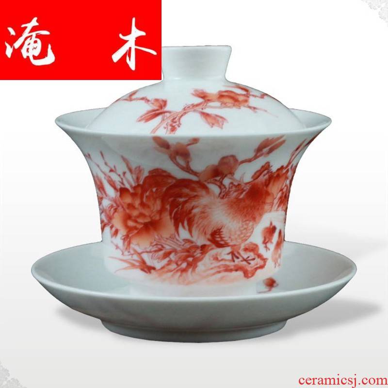 Submerged wood jingdezhen hand - made famille rose porcelain tea tureen three cup [business] bowl with water chestnut rice cup