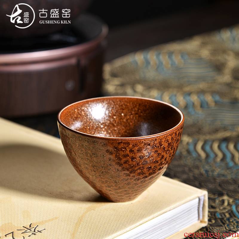 Ancient sheng up up kung fu tea cups of household ceramic sample tea cup temmoku built light tea master cup single CPU