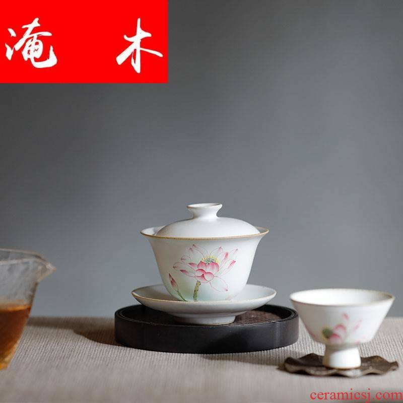 Wood in the spring flood 丨 jingdezhen ceramic hand - made tureen cups pastel kung fu tea tea bowl lotus of pure