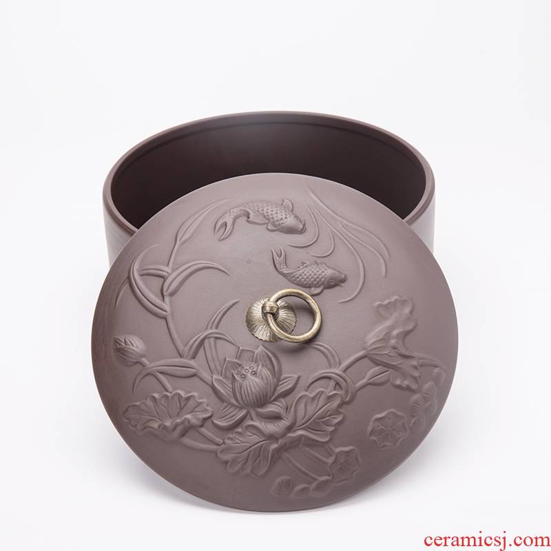 Shadow at three purple ceramic tea pot large seal storage POTS pu 'er red green tea caddy fixings XiCha box