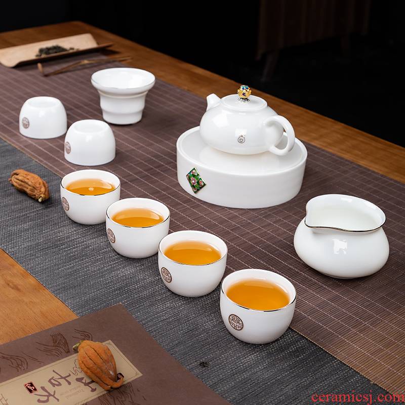 Jingdezhen touch the floor clearance 】 【 kung fu tea set suit household white jade ceramic tea pot lid bowl cups