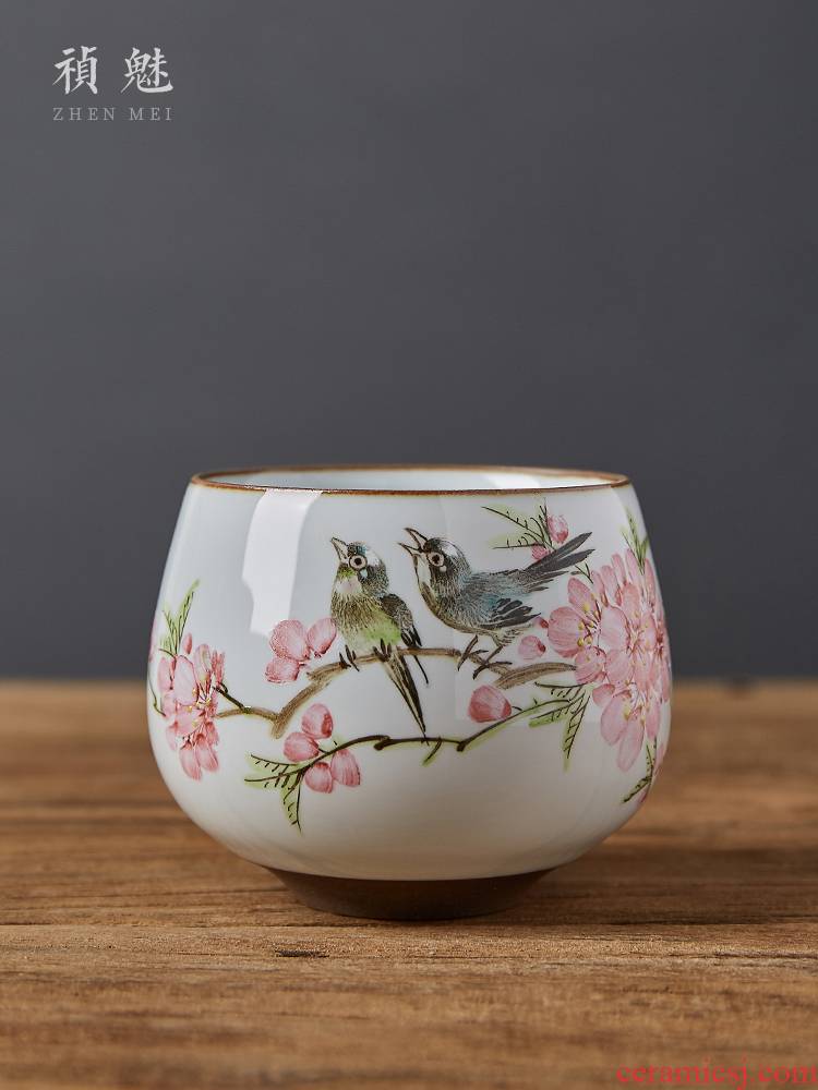 Shot incarnate all hand the up master cup of jingdezhen ceramic hand - made painting of flowers and kung fu tea set sample tea cup personal single CPU