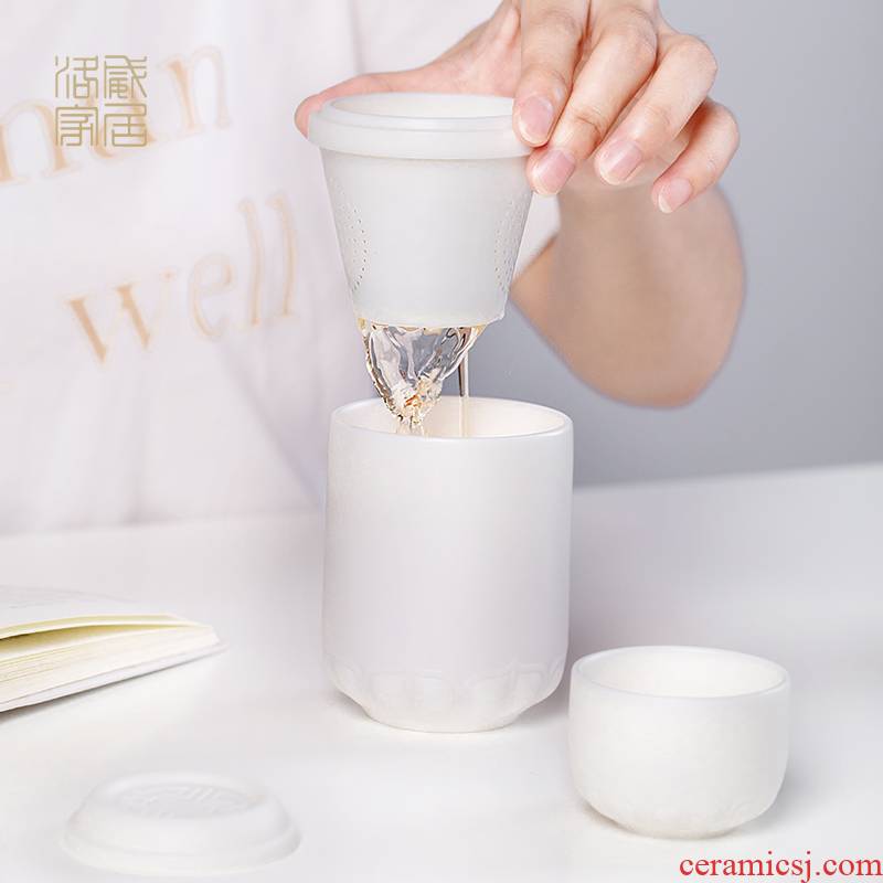 A pot of white porcelain crack cup touch the floor clearance 】 【 two kung fu tea cup travel suit portable hand grasp