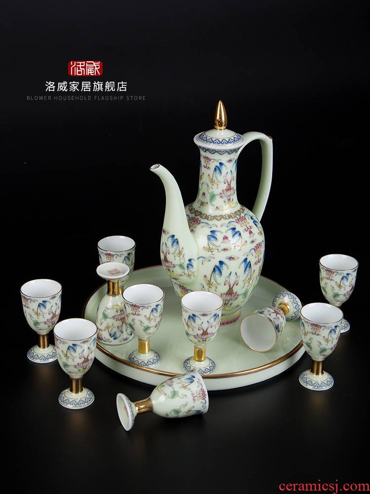 Jingdezhen colored enamel wine suit household ceramics hip wine liquor cup tray was antique Chinese court points