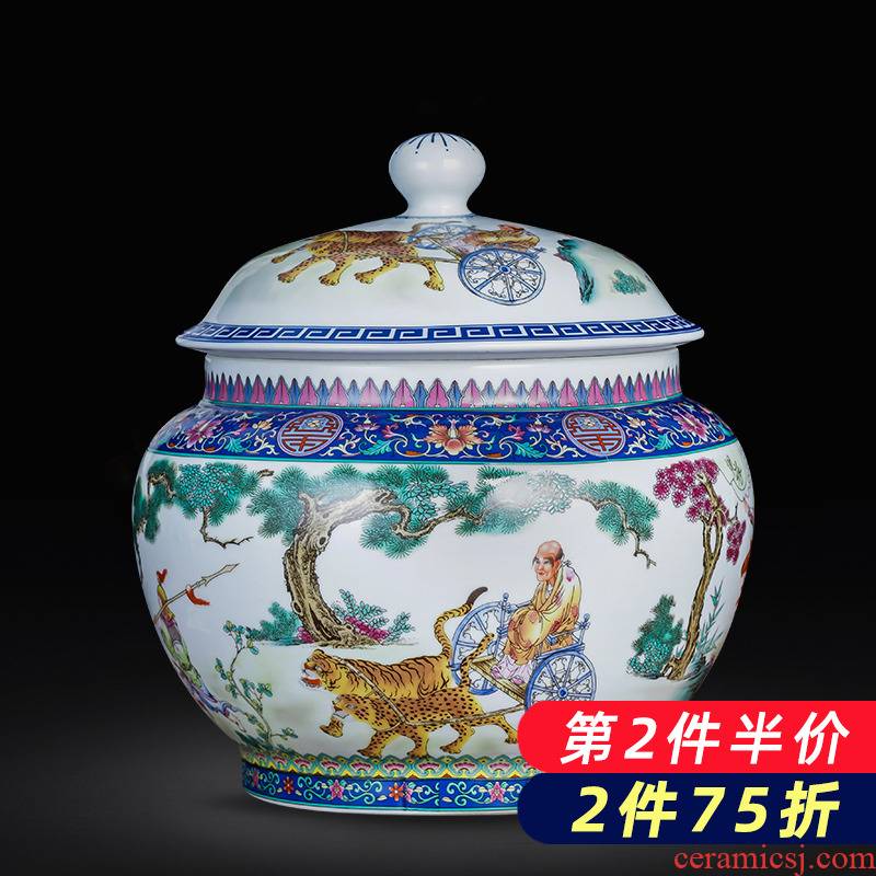 Jingdezhen ceramics powder enamel caddy fixings with cover large seal moisture puer tea cake tin with antique store content