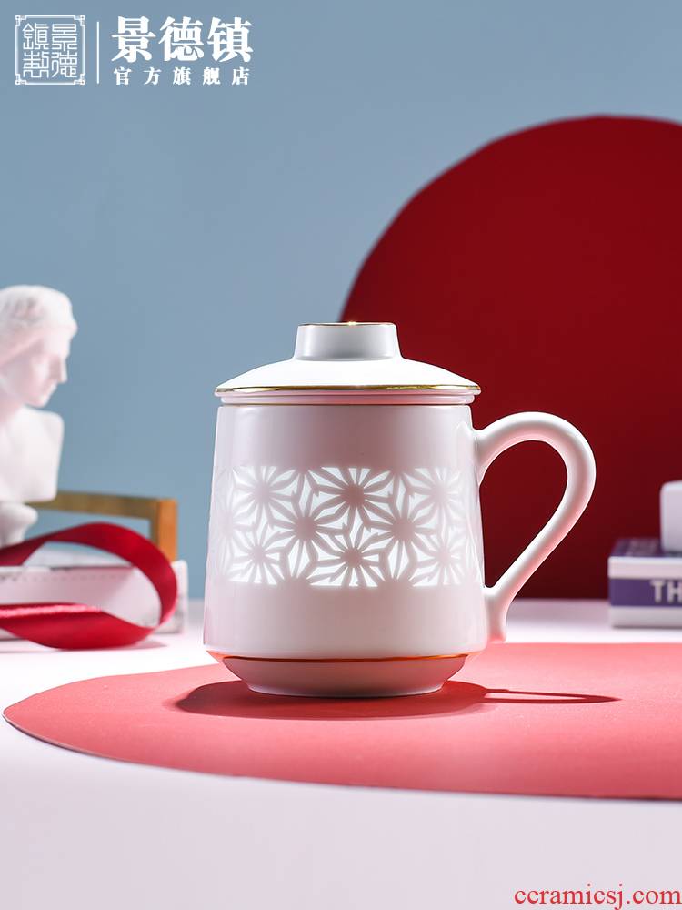 Jingdezhen ceramic official Chinese contracted with cover creative trend filtration separation mark cup tea cup men and women
