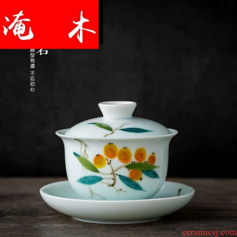 Submerged wood painting tureen large cups kung fu tea tea bowl of jingdezhen painting pastel three only