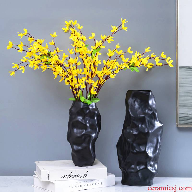 Aquamarine ceramic vase furnishing articles interelectrode creative contracted light black dry flower decoration flower arrangement sitting room key-2 luxury soft decoration