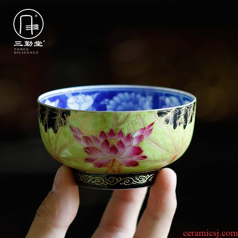 The three frequently colored enamel masters cup S42196 jingdezhen blue and white kung fu tea set sample tea cup hand - made ceramic cup