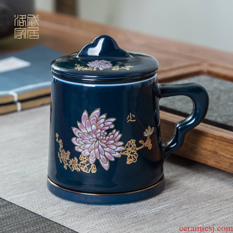 The blue cup of jingdezhen ceramic tea set with handles a single office manual filtering office glass tea cup