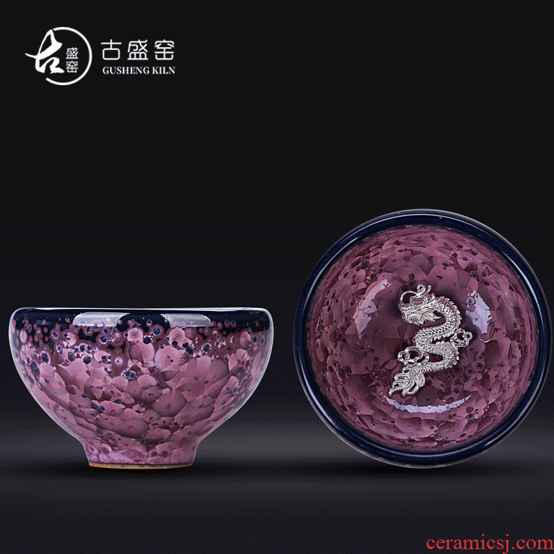 Ancient sheng up new gift boxes with silver ceramic irises temmoku tea oil sample tea cup masters cup