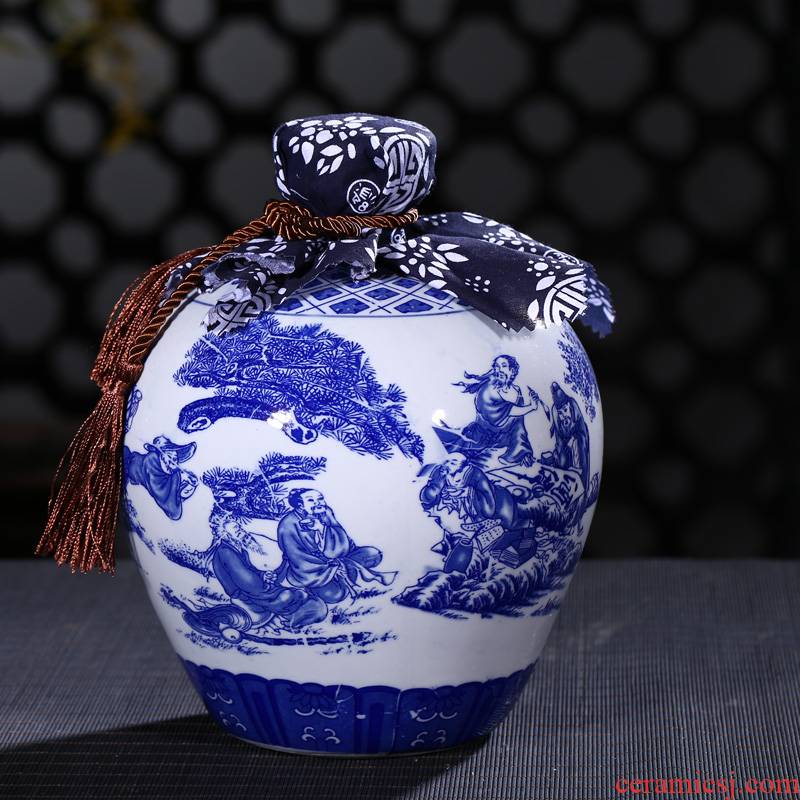 Number 5 jins of jingdezhen ceramic jars blue and white wine wine bottle sealed bottle is empty wine bottle decoration of liquor bottles