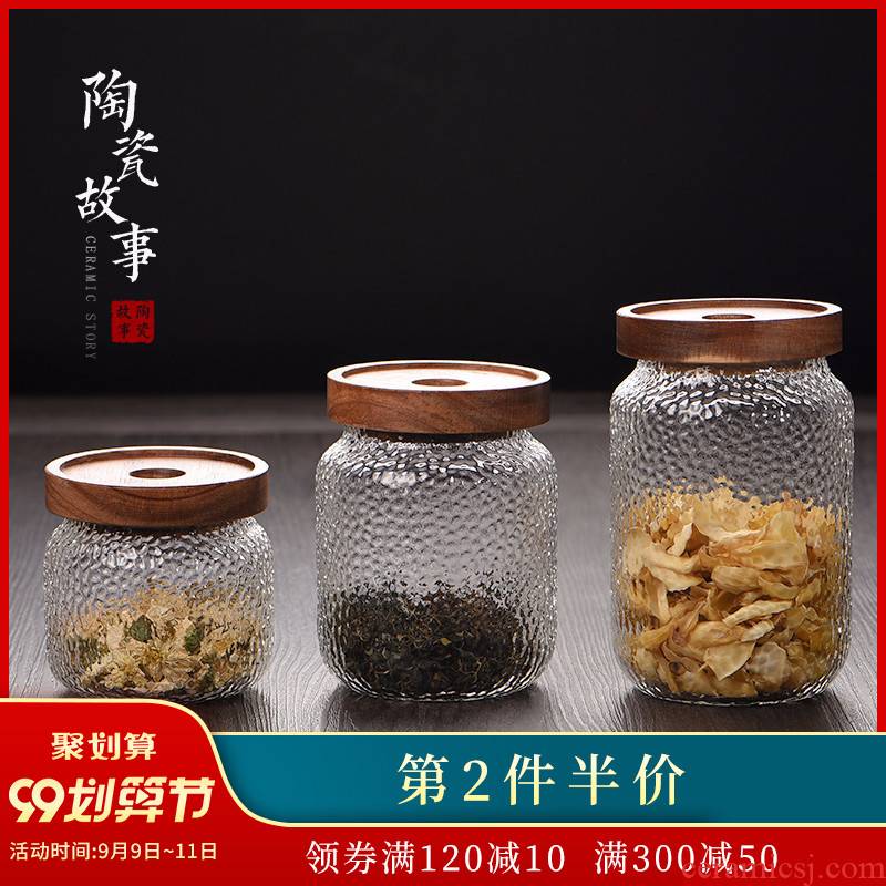 Ceramic story glass tea pot small portable storage POTS household mini tea sealed moisture - proof preservation tank