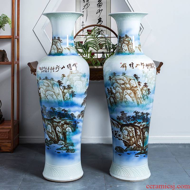 The Big vase hand - made porcelain of jingdezhen ceramics landscape decoration to the hotel housewarming landing furnishing articles to heavy large living room