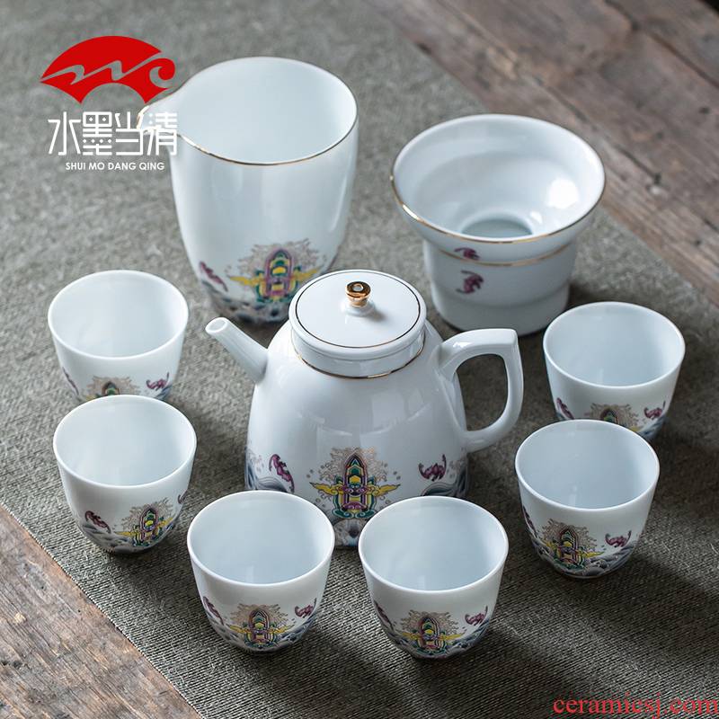White porcelain tea set hand - made jingdezhen ceramic household kung fu tea gift boxes of high - grade gift opening gifts