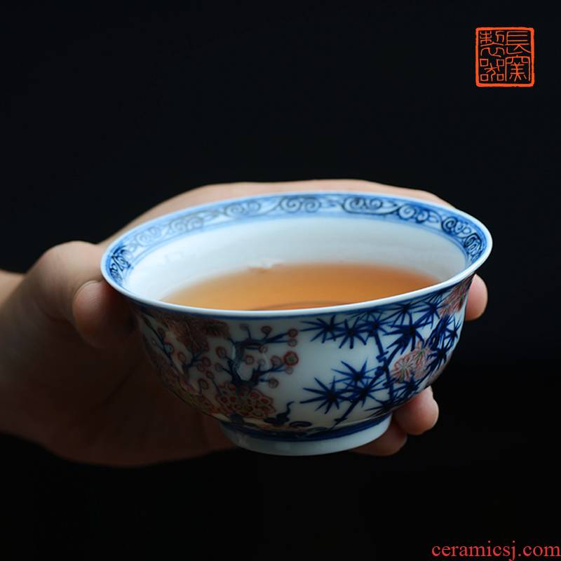 Long up controller of jingdezhen ceramic blue and white lotus youligong tangled branches hand - drawn lines small bowl kung fu tea cups