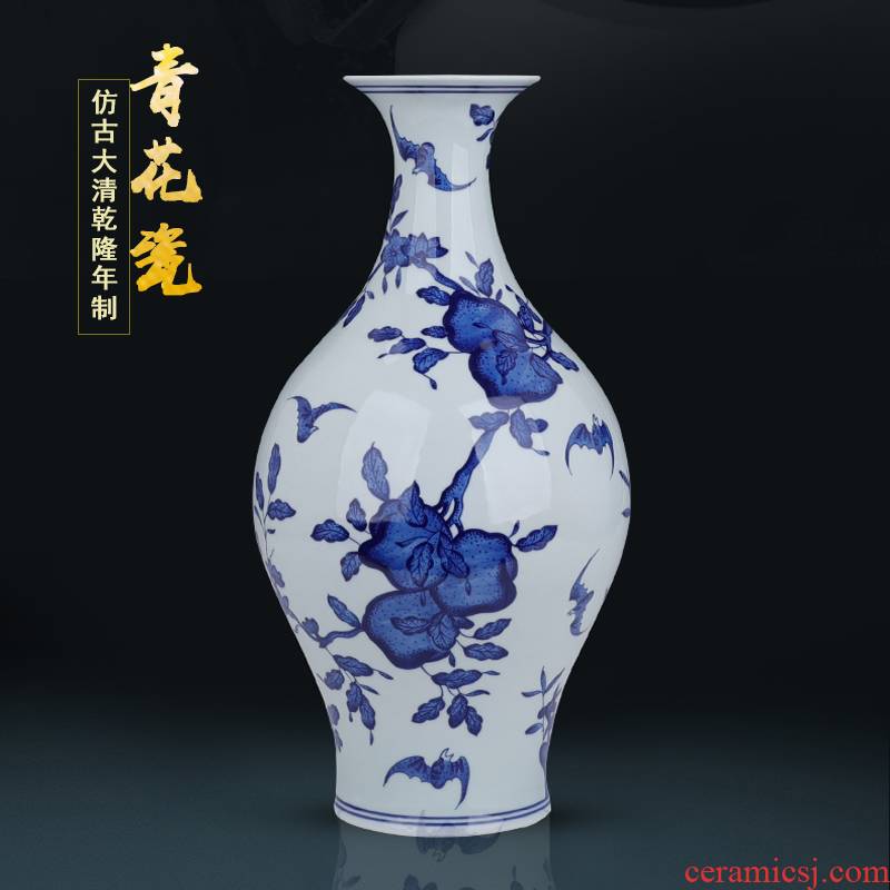 Jingdezhen antique hand - made the qing qianlong furnishing articles large blue and white porcelain vase household living room floor decoration study