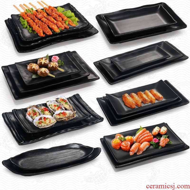 A5 melamine imitation porcelain plate black frosted rectangular hot pot dishes barbecue restaurant snacks sushi plastic tray