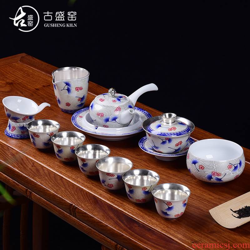 The New Japanese ancient sheng up six silver suit jingdezhen tasted silver gilding household porcelain enamel ginkgo three bowls