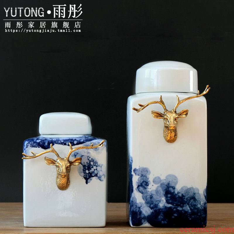 Jingdezhen ceramic furnishing articles square tank Europe type restoring ancient ways is the living room table vase decoration creative decorative arts and crafts