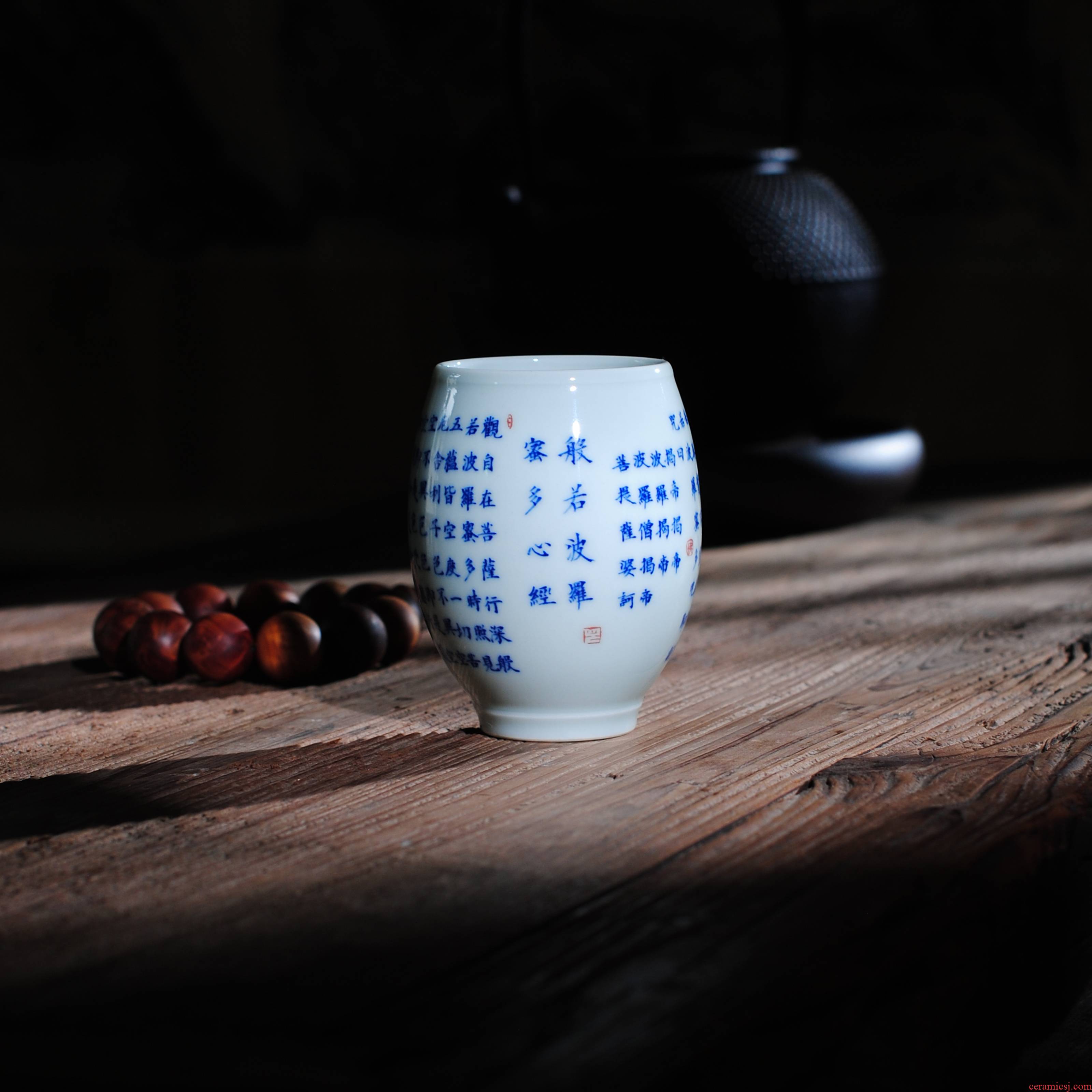 【 9.11 】 jingdezhen pure manual hand - made porcelain handwritten heart sutra gather fragrant cup