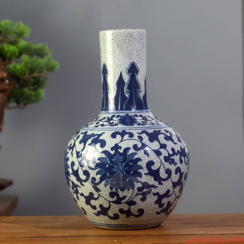 Jingdezhen ceramics glaze cracks of blue and white porcelain vase archaize up floret bottle arranging flowers sitting room mesa furnishing articles