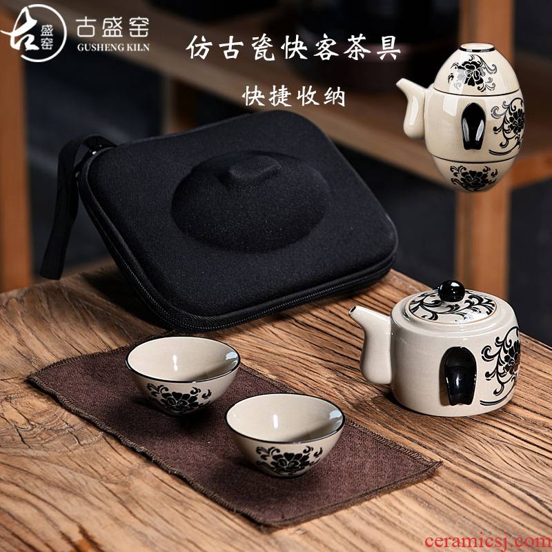 Ancient sheng up cizhou kilns tea grass crack of ceramic cups kung fu master cup tea set a pot of two cups